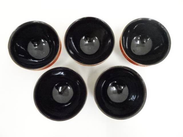 茶道具　京焼　瑞雲造　天目釉　七宝つなぎ　数茶碗　十客　共箱　M　9928A 道具 ] - 道具 京焼 瑞雲造 天目釉青海波茶碗10客（共箱） | ネット